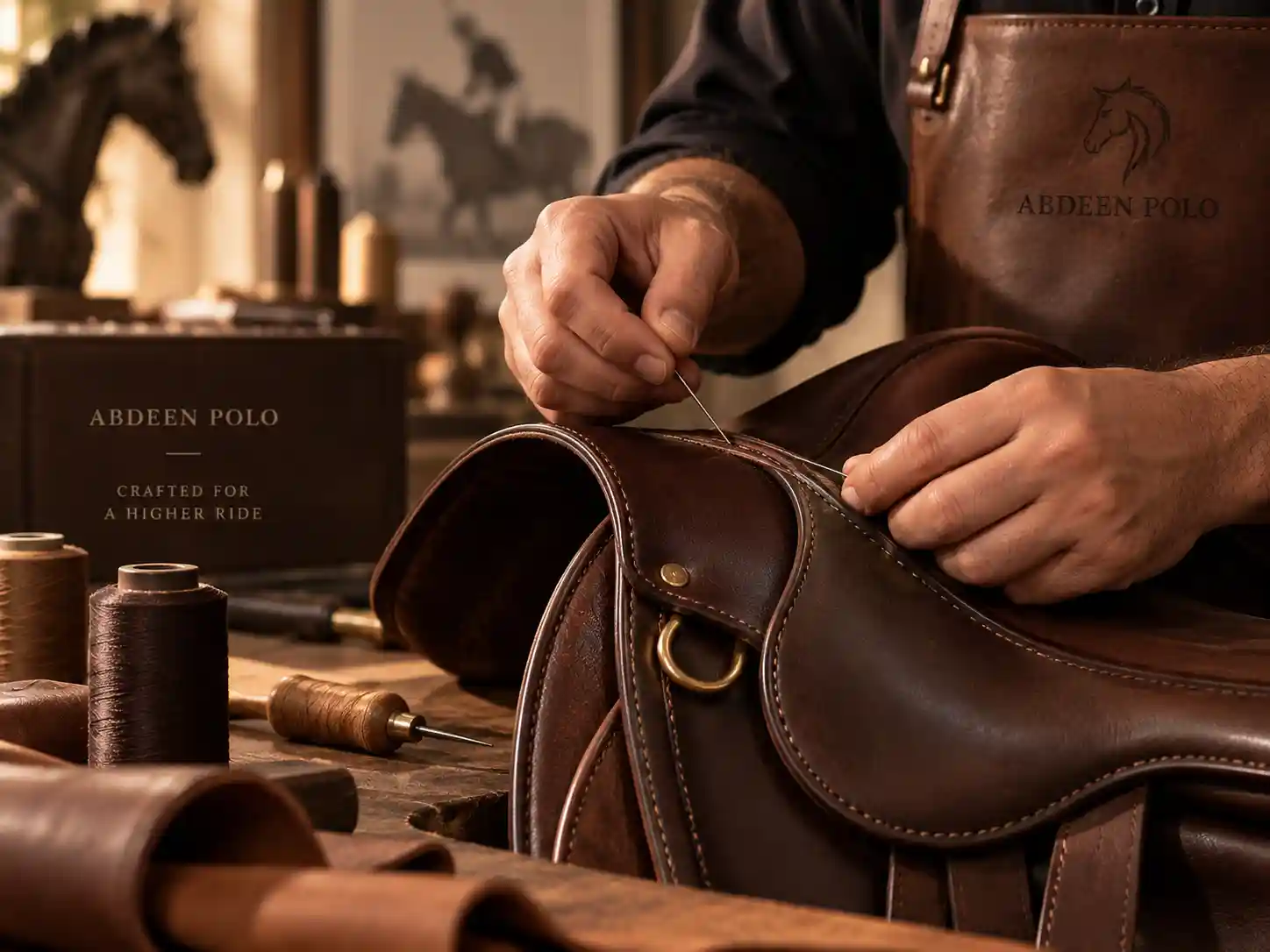 Abdeen Polo leather craftsmanship and saddle stitching